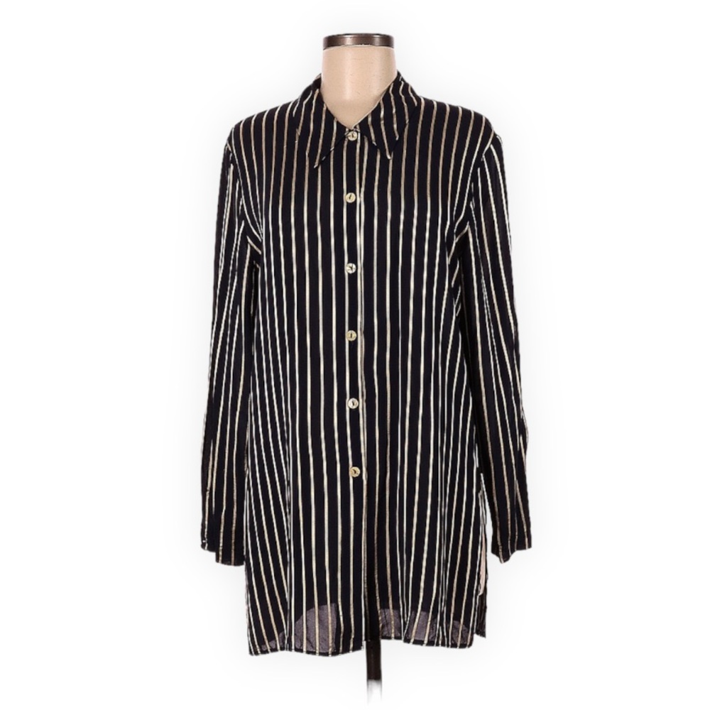 Richards Striped Print Long Sleeve Button-Down Shirt Size M